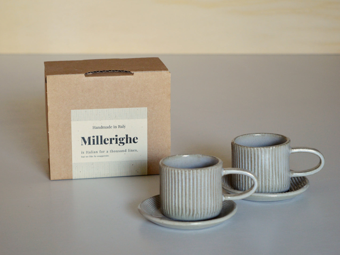 Millerighe Espresso Tazza e Piattino Set per Due - Confezione Regalo