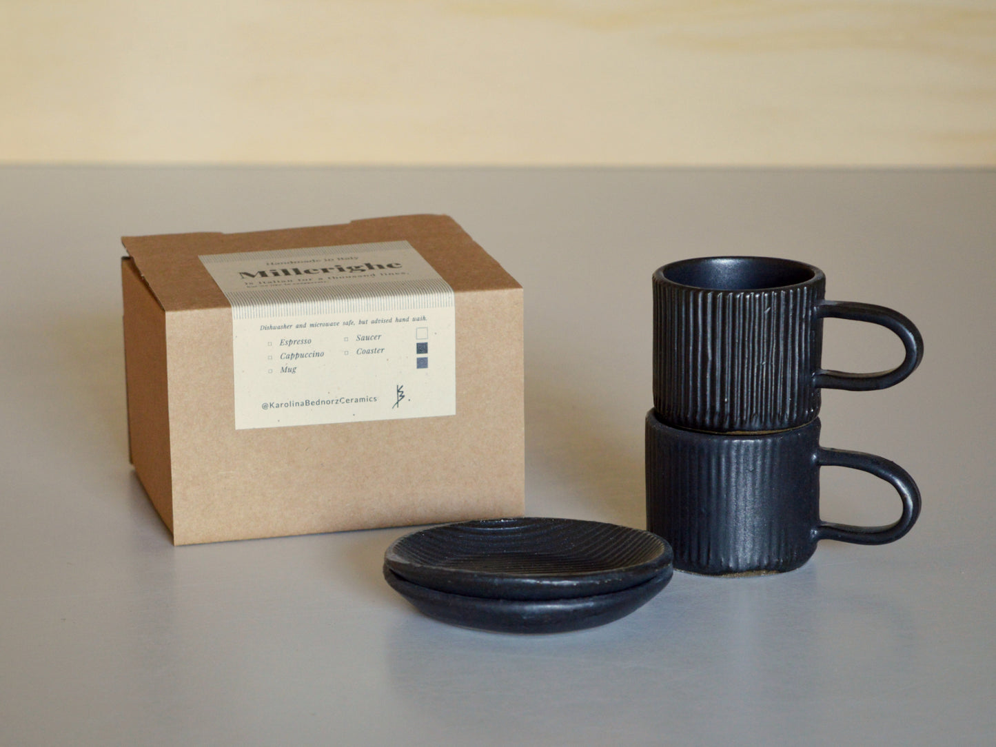 Millerighe Espresso Tazza e Piattino Set per Due - Confezione Regalo