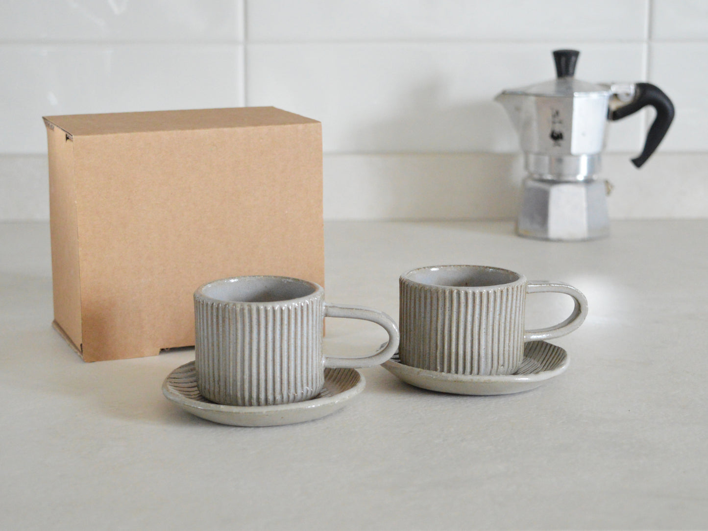 Millerighe Espresso Tazza e Piattino Set per Due - Confezione Regalo