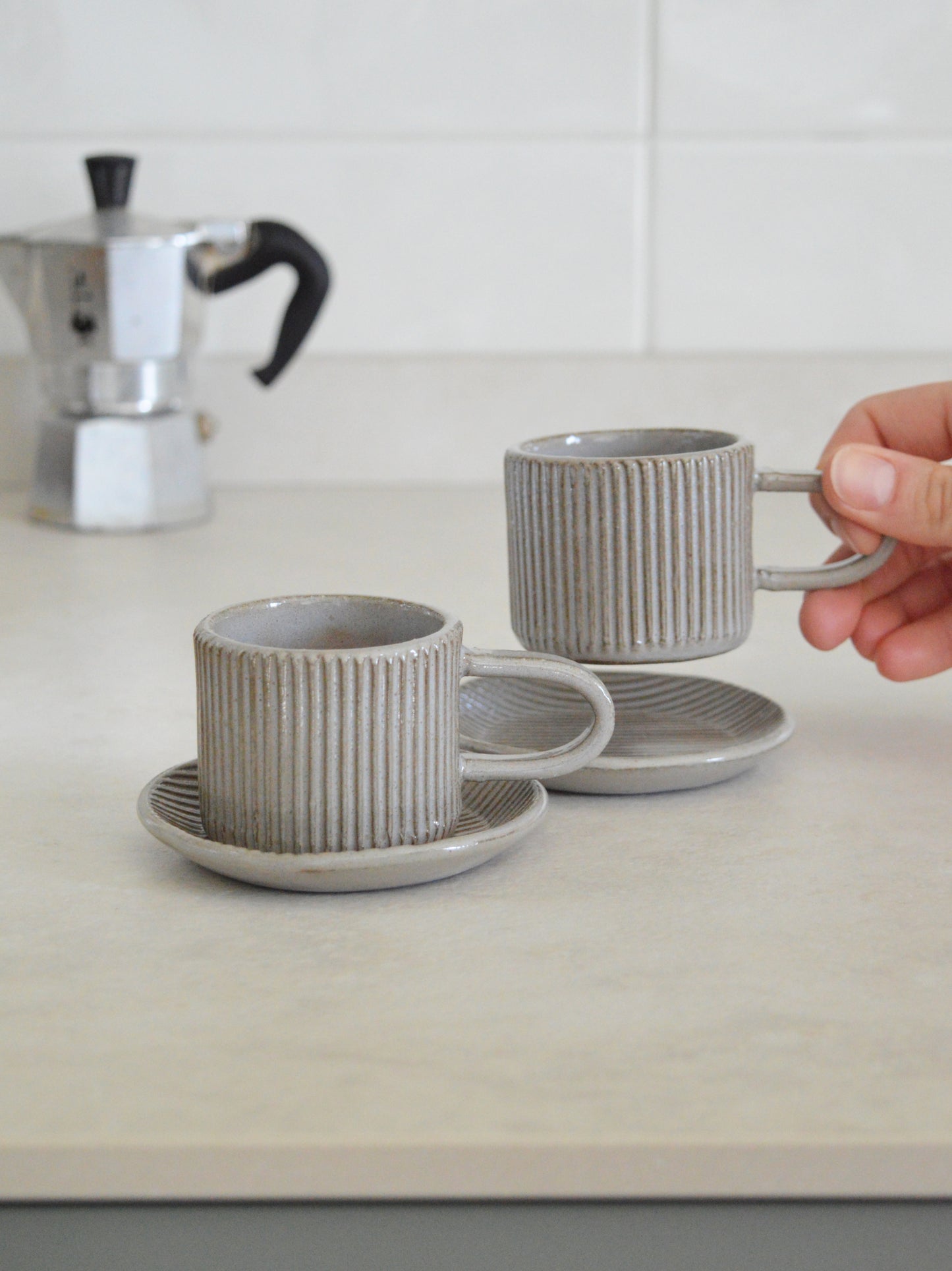 Millerighe Espresso Tazza e Piattino Set per Due - Confezione Regalo