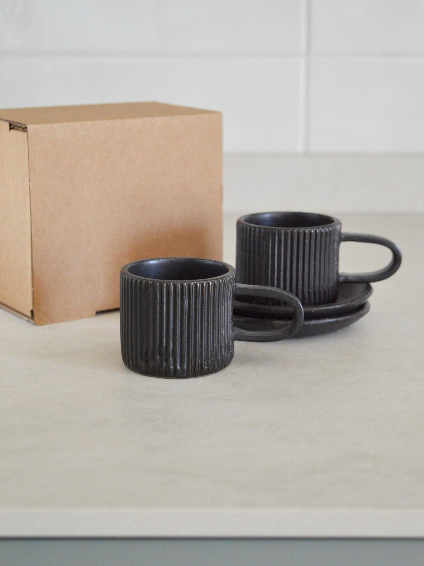 Millerighe Espresso Tazza e Piattino Set per Due - Confezione Regalo