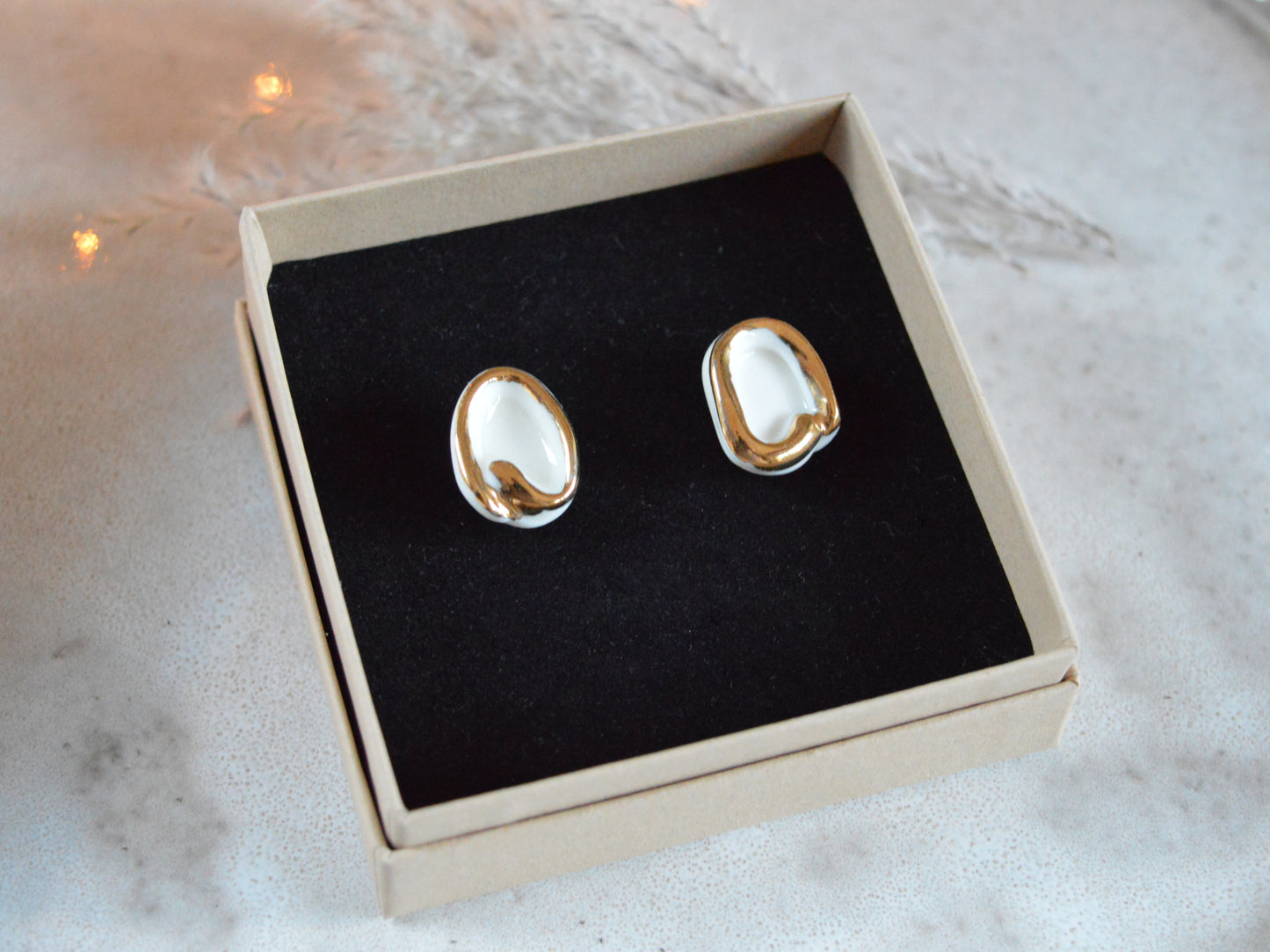 CORNICE Platinum Luster Handmade Porcelain Stud Earrings